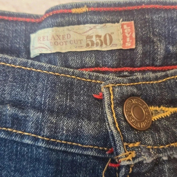Levi's 550 Relaxed Fit Bootcut Denim Jeans Size 14 Long Blue Pockets Flaw - Picture 3 of 5